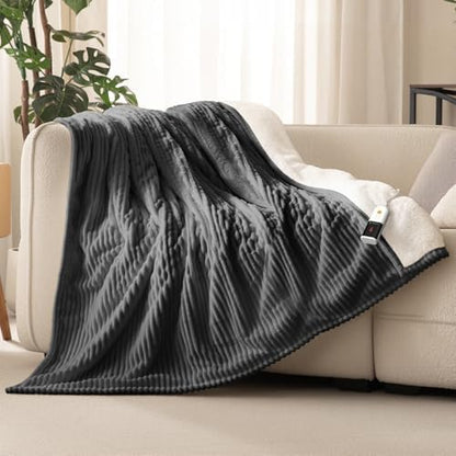 Reaks Heated Blanket Twin, 9 Heat Levels, 2-10H Auto-Off, 62"x84", Grey