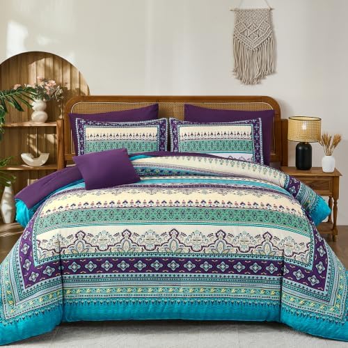 Boho Comforter Set Queen Size,8 Pieces Paisley Border Bedding Set