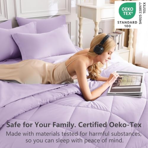 CozyLux King Comforter Set 102"x90" Light Purple - 7 Piece Bed in a Bag