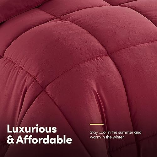 Sweet Home Collection 7 Piece Comforter Set Bag Solid Color All Season Soft Down Alternative Blanket & Luxurious Microfiber Bed Sheets, Burgundy, Twin XL