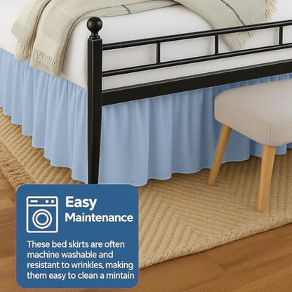 Ruffled Bed Skirt Split Corners with Platform, Tailored Fit Hotel Quality Wrinkle Free Ultra-Soft Microfiber Dust Ruffle, Upto 12 Inch Drop, Full, Sky Blue
