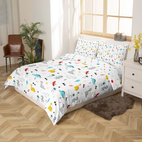 Dinosaur Duvet Cover Cute Animal Printed Comforter Cover King Size for Boys Teens Kids Lovely Dinosaur Pattern Bedding Set Girls Women Home Bedroom Decor 3Pcs Soft Reversible Bedclothes, Zipper