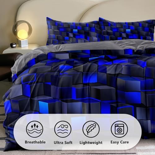 6 Pieces 3D Block Bedding Set Twin Size Blue Gaming Block for Boys Comforter Set Bed in A Bag Perfect for Boys Girls Kids Teens Bedroom Decorative Twin13