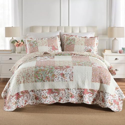 Secgo Queen Comforter Set for Bed - 100% Cotton Quilts Queen Size, Black Bedspreads (90 * 98 Inch) with 2 Pillow Shams, Patchwork Reversible Lightweight Bedding