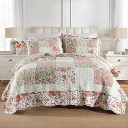 Secgo Queen Comforter Set for Bed - 100% Cotton Quilts Queen Size, Black Bedspreads (90 * 98 Inch) with 2 Pillow Shams, Patchwork Reversible Lightweight Bedding