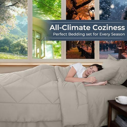 HEVUMYI 7-Piece Queen Comforter Set, Oatmeal Bed in a Bag