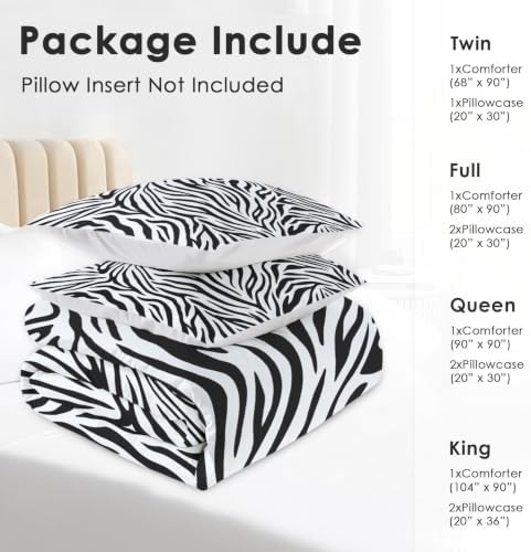 Pamnest King Comforter Set, 3 Pieces Zebra Animal Bedding, All Season