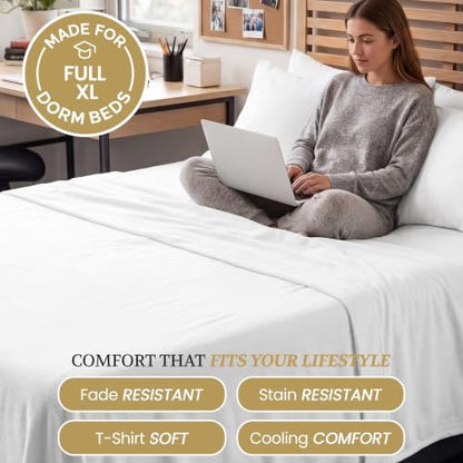 Full XL 100% Cotton Jersey Knit Sheet Set, 4PC, 15" Deep Pocket, White