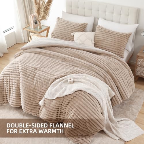 Smoofy Fluffy Queen Size Comforter 3 PCS - Linen Fleece Bedding Set