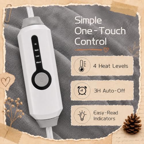ReyyNio Electric Heated Blanket Throw Size 50"x60", 3H Auto-Off, Light Gray