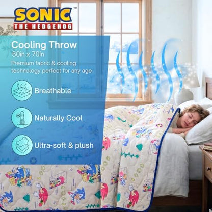Sonic The Hedgehog Anime Cooling Throw Blanket for Hot Sleepers, 50 x 70 Inch Lightweight All-Season Throw, Soft Breathable Cooling Fabric for Couch, Bed, (Officially Licensed Product) by Franco Calm