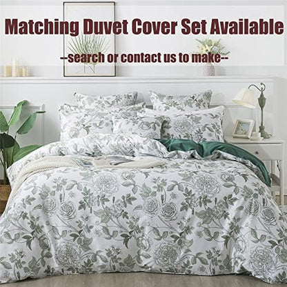 FADFAY Sheets Set Twin XL Vintage White and Green Floral Bedding Elegant Peony Sheets Shabby Rose Farmhouse Bedding 100% Egyptian Cotton 800 Thread Count Deep Pocket Fitted Sheet 4Pcs, Twin XL Size