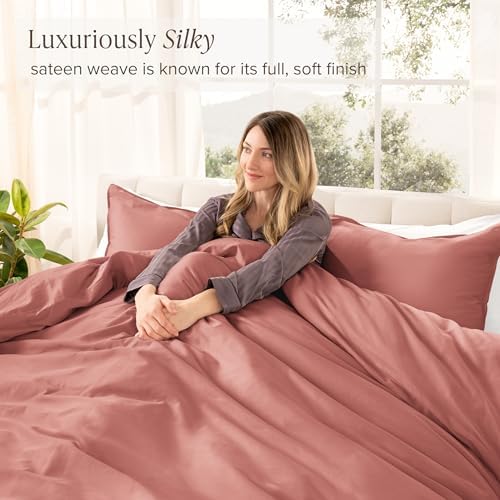 Bare Home 100% Organic Sateen Duvet Cover Set (King/Cal King, Dusty Rose)
