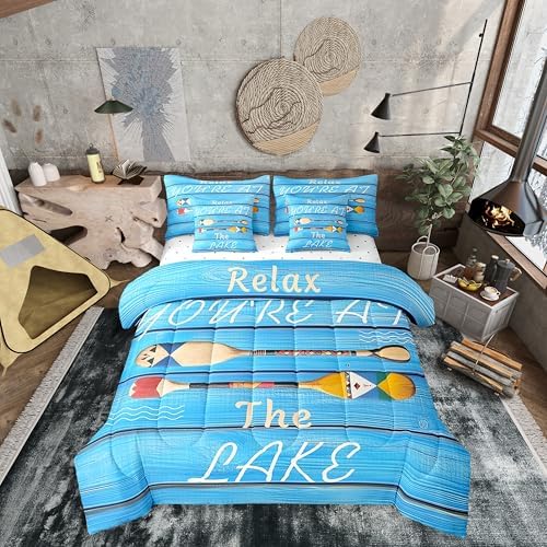 Erosebridal Lake Life Comforter Set Queen Size,Hawaii Boat Paddle Bedding Set for Kids Teens,Rustic Farmhouse (Comforter+Fitted+Flat Sheet+2 Pillowcases+2 Throw Pillow Covers) 7 Pieces Bed Set