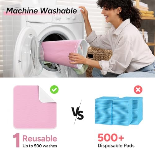WHYWORRY Washable Bed Pads for Adult Incontinence, 34"x36", Pink, 4 Count