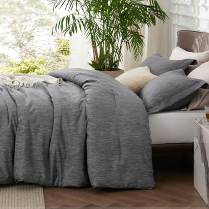 Bedsure Dark Grey King Size Comforter Set, Cationic Dyed Bed Set 3 Pcs