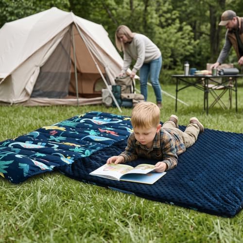 PHF Toddler Nap Mat with Removable Pillow and Minky Blanket, Rollup Design Kids Sleeping Mat, Slumber Bags for Boys, 55"x23" Toddler Sleeping Bag for Daycare Preschool Travel Camping, Dinosaur