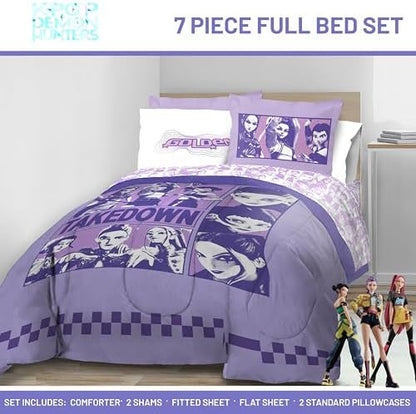 Kpop Demon Hunters Full Size Comforter Set 7 Piece Kids Bedding, Purple