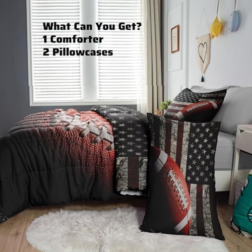 American Football Comforter Set for Boys Teens,Kids Sports Bedding Set Full Size,USA Flag Football Printed Bedroom Sets with 2 Matching Pillow Shams