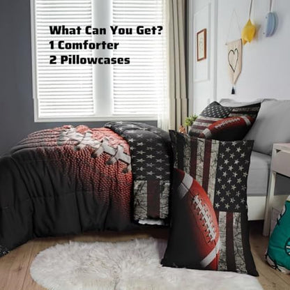 American Football Comforter Set for Boys Teens,Kids Sports Bedding Set Full Size,USA Flag Football Printed Bedroom Sets with 2 Matching Pillow Shams