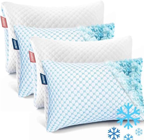 Nestl Cooling Pillow for Sleeping 4 Pack, Luxury Shredded Memory Foam Pillows Standard Size, Adjustable Cold Gel Pillows for Hot Sleepers Supportive Cool Pillow for Side Back Stomach Sleepers