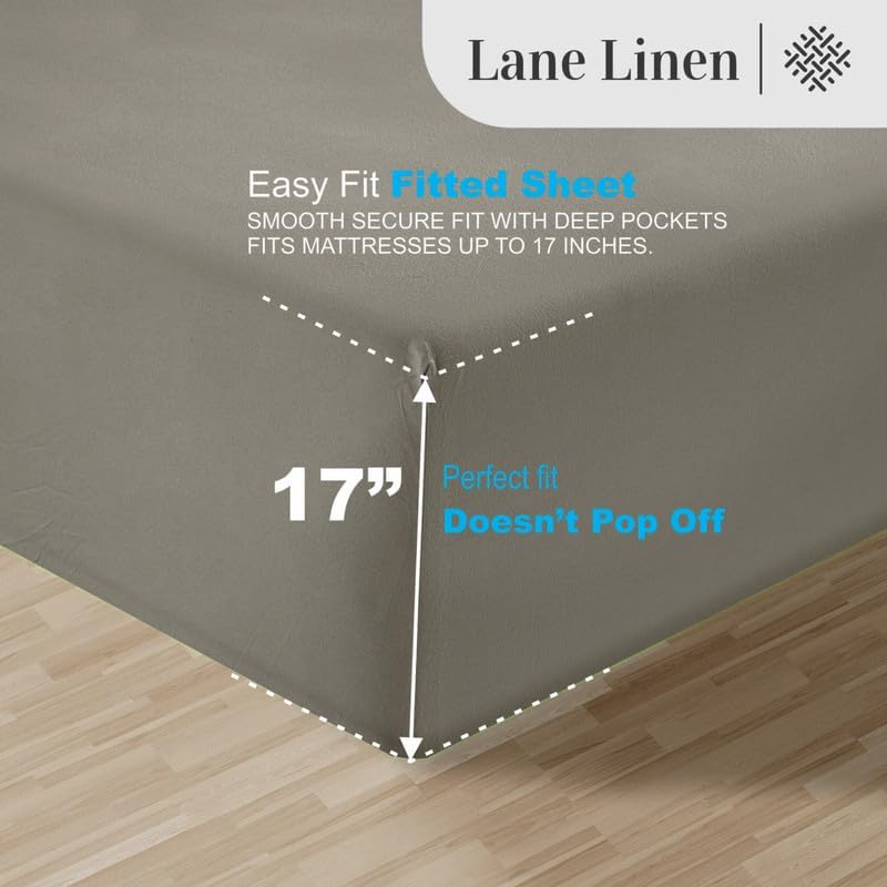 LANE LINEN 100% Egyptian Cotton King Size Deep Pocket Sheet Sets, Soft & Comfy No Pill Fade Resistant Natural Cooling Mercerized Cotton King Size Sheets Set 16" Deep Pocket - Slate Smoke
