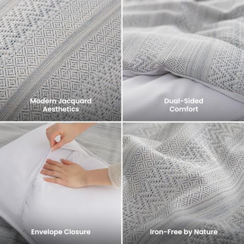 SLEEP ZONE Comforters Full Set, Wave Stripe Boho Bedding Set Gray 3 Pcs