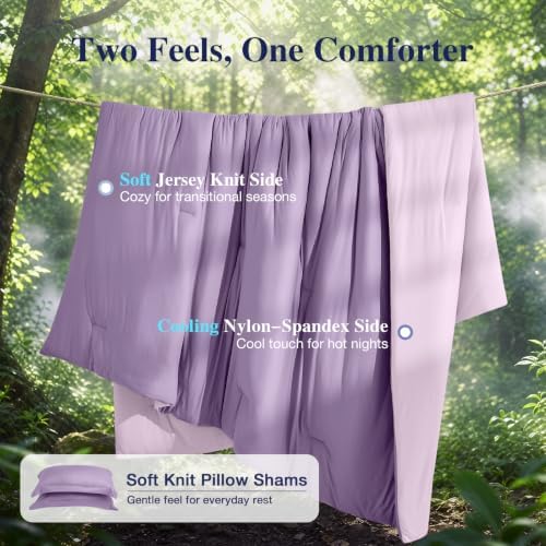 MUXHOMO Cooling Comforter Set Queen Size, Lightweight Summer Comforter for Hot Sleeper, Reversible Bedding with ICY Cooling Surface, Includes 1 Comforter (90"x90") and 2 Shams (20"x 26"), Lavender