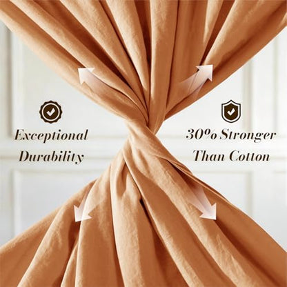 SONORO KATE 100% French Linen King Size Sheets Set,Natural Flax Bedding