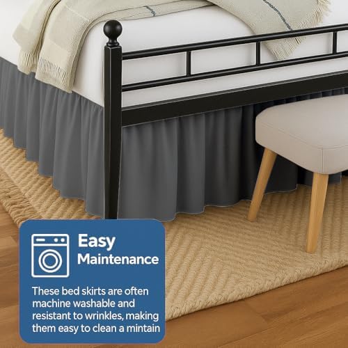Ruffled Bed Skirt Split Corners with Platform, Tailored Fit Hotel Quality Wrinkle Free Ultra-Soft Microfiber Dust Ruffle, Upto 18 Inch Drop, Twin XL, Dark Grey