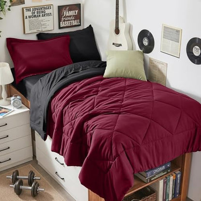 HEVUMYI 5-Piece Twin XL Comforter Set, Red & Black Bed in a Bag