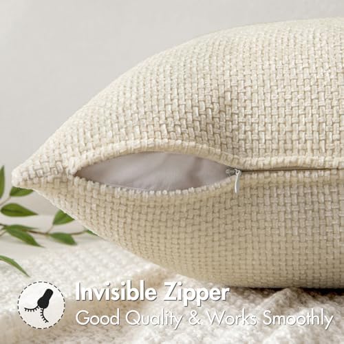 MIULEE Decorative Couch Throw Pillow Covers 20x20 Inch Neutral Cream 2 Pack