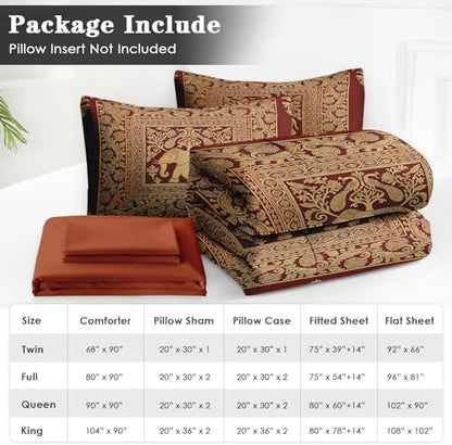 WeCozy Queen Comforter Set with Sheets, 7 Pieces Elephant Peacock Bedding