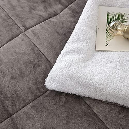 Seward Park Ultra Soft Sherpa Comforter Set Full Queen, Fall Winter All Season Down Alternative Bedding Sets Grey 3 Piece (1 Comforter and 2 Pillow Shams)
