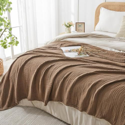 EMME Muslin Blankets for Adults Throw Blanket for Couch Breathable Gauze Soft Lightweight Airy Brown Throw 50" x 60"