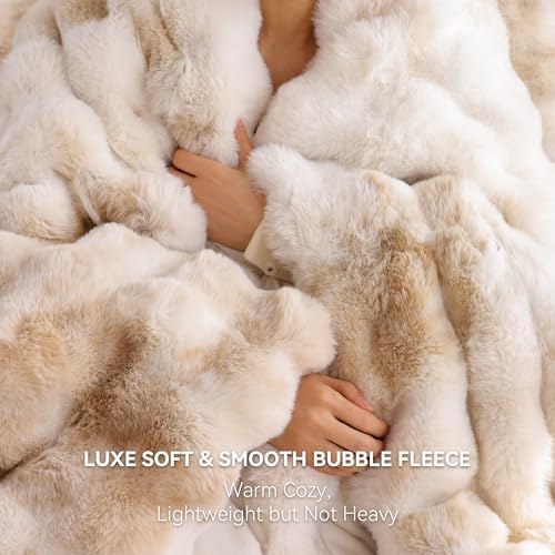 Smoofy Fluffy Faux Rabbit Fur Bubble Comforter Full Size - Tie Dye Beige