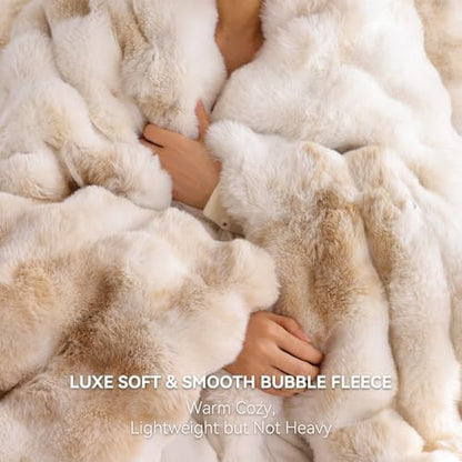 Smoofy Fluffy Faux Rabbit Fur Bubble Comforter King Size - Tie Dye Beige