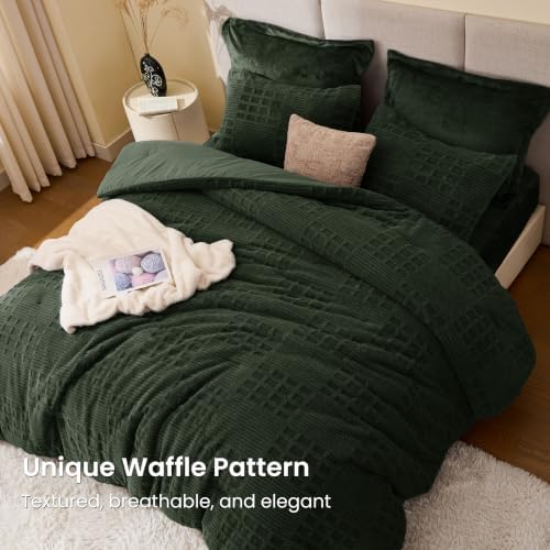 EXQ Home Waffle Fluffy Comforter Set King Size - Olive Green