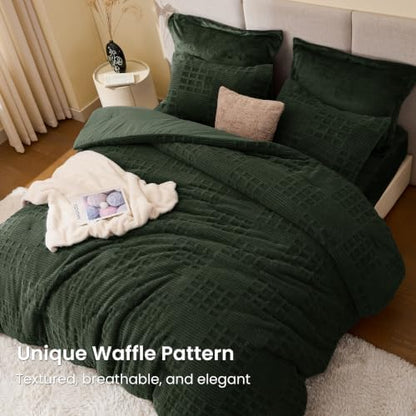 EXQ Home Waffle Fluffy Comforter Set King Size - Olive Green