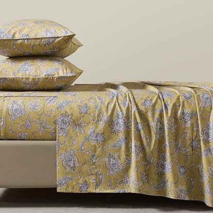 FADFAY 100% Cotton California King Sheet Set, Olive Green Paisley Floral Bed Sheets, Deep Pocket Fitted Sheet, Pet-Friendly Soft Breathable Cozy Bedding for All Seasons, 4-Piece