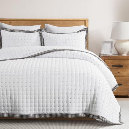 WDCOZY Cloud Soft Quilt Set, Oversized King Size, White Trim 116x106 inches