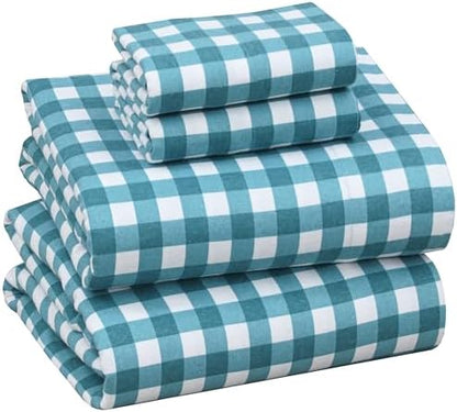 RUVANTI Flannel Sheets Set Queen Size, Cabin Plaid