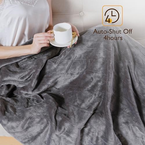 RoyalCraft Heated Blanket 50" x 60", Fast Heating Thorw with 10 Heating Levels & 0.5-12 Hour Auto-Off, ETL Certified, Machine Washable, 5 Year Warranty, Grey