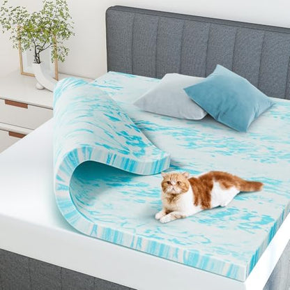 DUMOS CertiPUR-US Certified, Cooling Gel Infused, Breathable Soft Comfy Padding, Thick Memory Foam Bed Topper Pad, Mattress Toppers for Sleeper Sofa Couch RV Camper, Blue, 2 Inch, Full Size