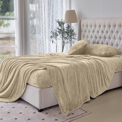 Elegant Comfort Luxuriously Soft 4-Piece Velvet Plush Flannel Sheet Set - Premium Quality - Cozy Warm, Anti-Static, Non Pilling Fuzzy Velvet Flannel Fleece Deep Pocket Sheet Set - Twin XL, Cream