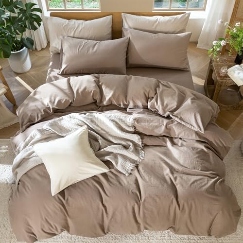 MooMee Duvet Cover Set 100% Washed Cotton Linen Like Twin
