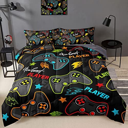BDUCOK 5 pieces Gamer Comforter Set for Boys Gaming bedding set Twin Size,Video Game Controller Comforter for Boys Kids Adult 3D Gamepad Microfiber Bed in A Bag Sets3011,Twin