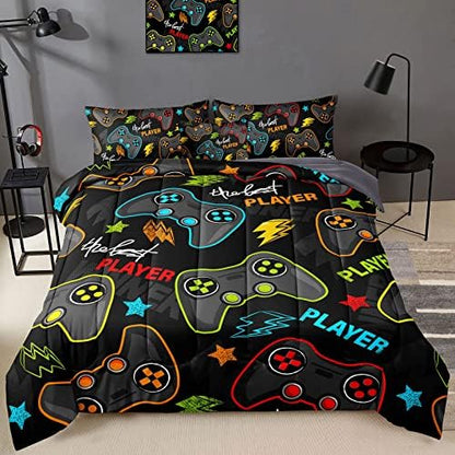 BDUCOK 5 pieces Gamer Comforter Set for Boys Gaming bedding set Twin Size,Video Game Controller Comforter for Boys Kids Adult 3D Gamepad Microfiber Bed in A Bag Sets3011,Twin