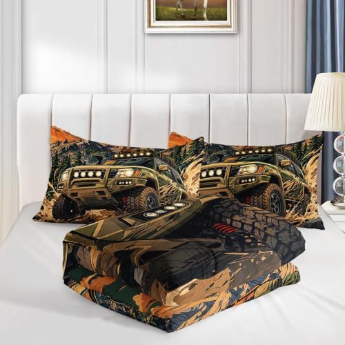 AILONEN Twin Comforter Set 3 Piece, Off Road Adventure Vehicle Mountain Landscape, Brushed Microfiber Down Alternative Bedding with 2 Pillowcases for Cabin Decor