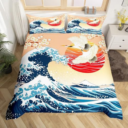 Feelyou Japanese Wave Duvet Cover Twin Size Boys Girls Teens